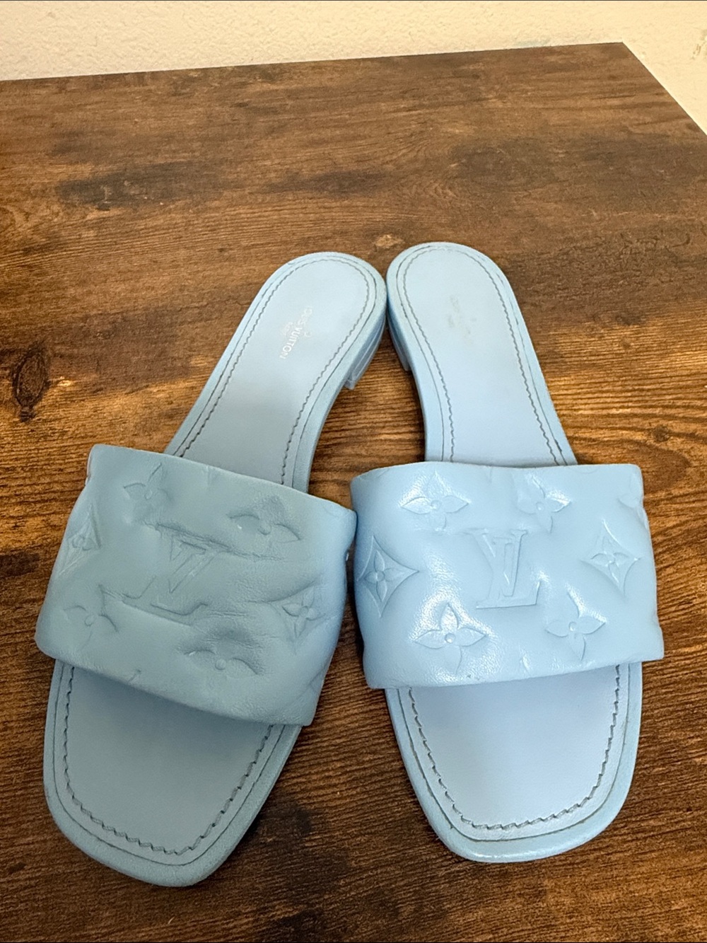 Louis Vuitton Light Blue Monogram Slide Sandals